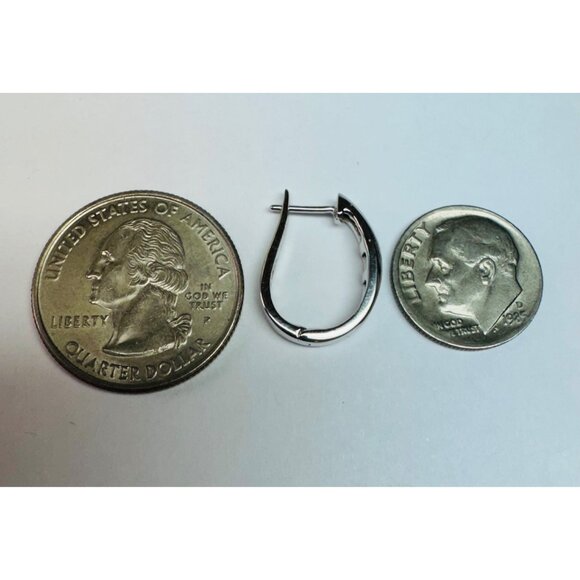 Estate 14k White Gold Channel Set Diamond Hoop Earrings, Small Size Hinged Snap - Picture 13 of 15